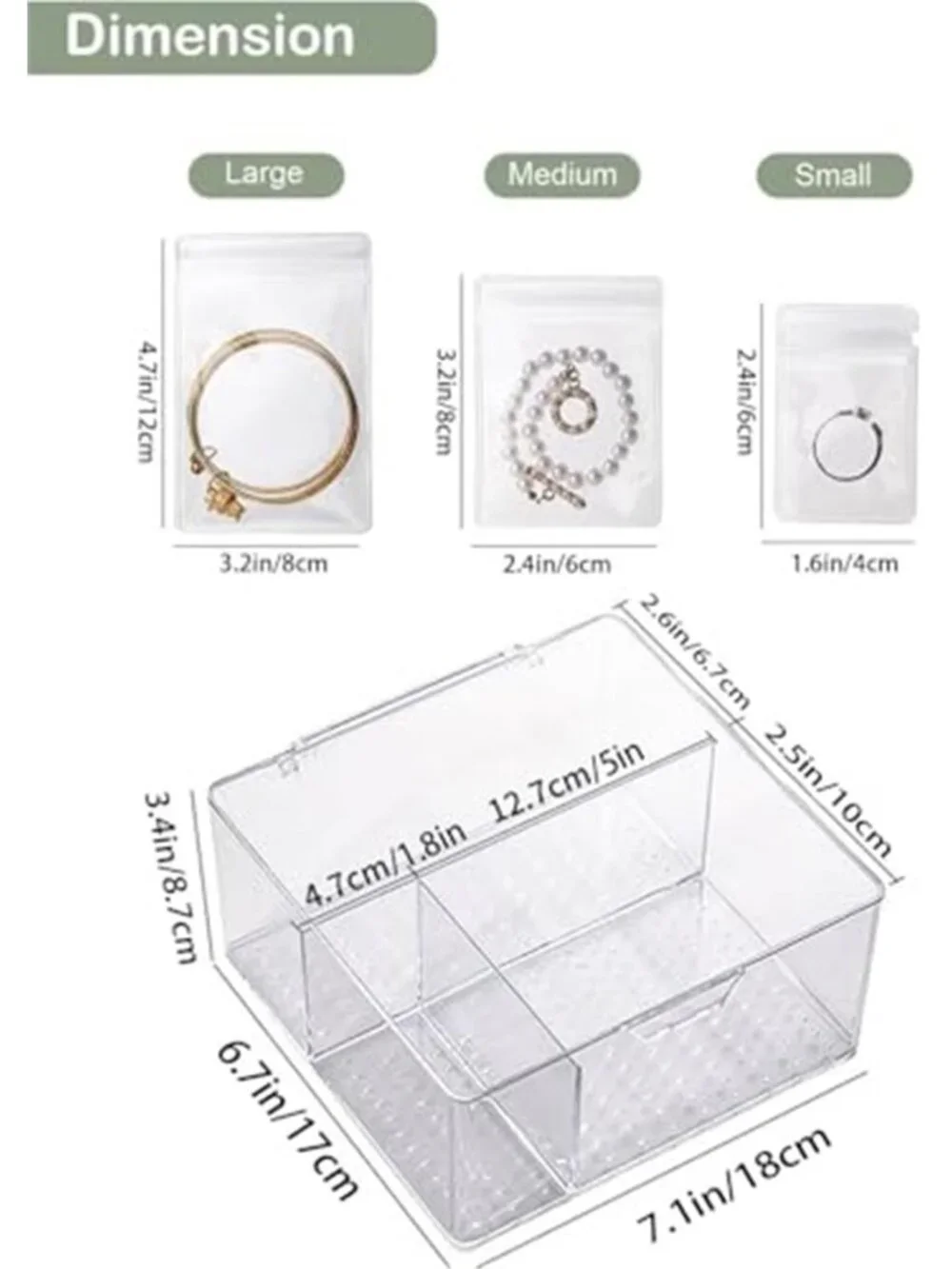 Clear Jewelry Organizer Box 60 Anti Tarnish Bags Ring Earring Necklace Storage